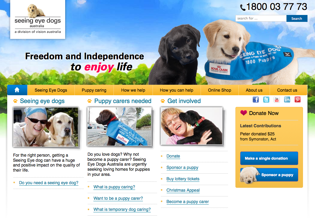 Seeing Eye Dogs website home page slider