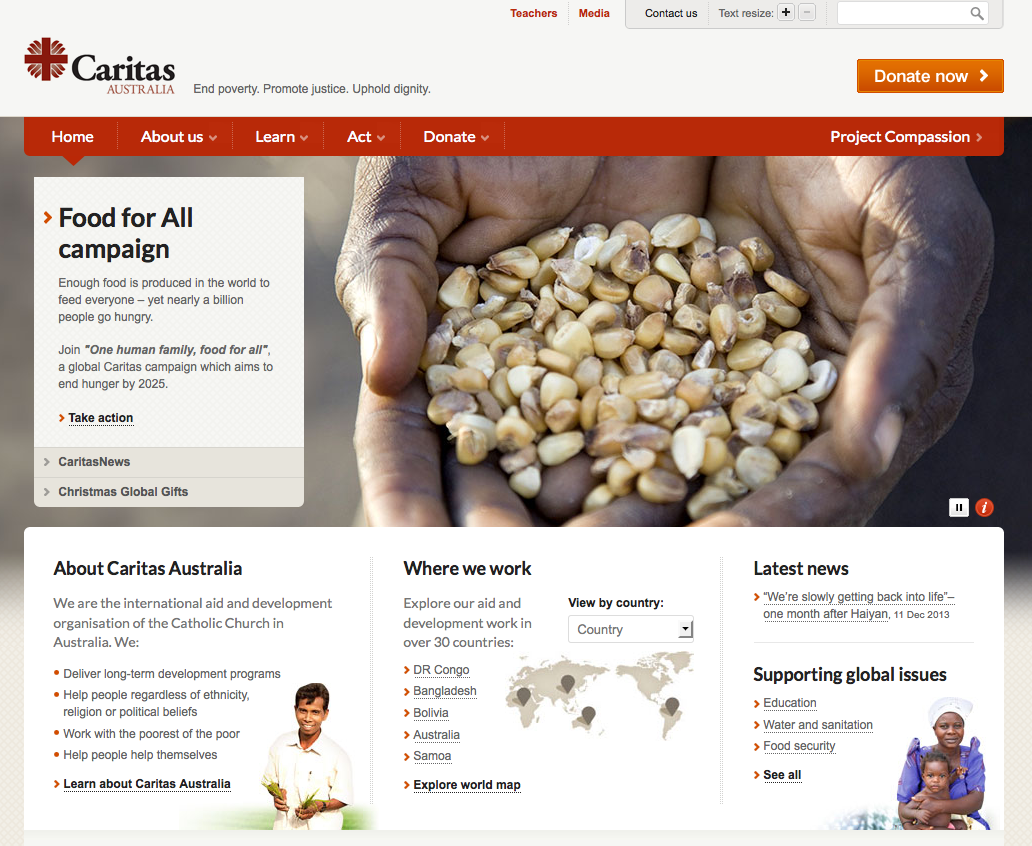 Caritas Australia website home page slider